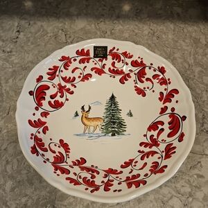 Nova Deruta Holiday Christmas Deer Trees  12"serving  Bowl